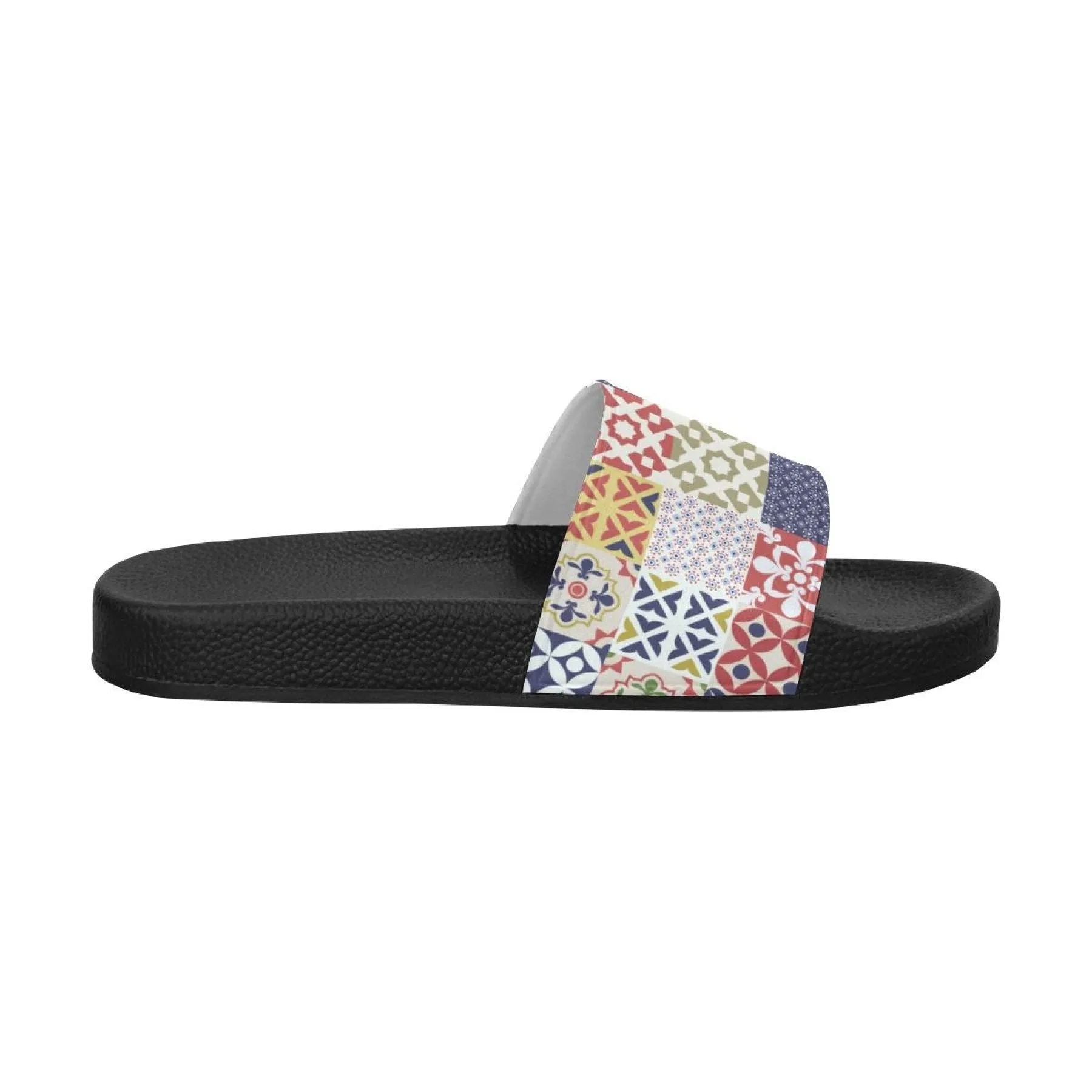 Womens Slides, Flip Flop Sandals, Patchwork Print by inQue.Style
