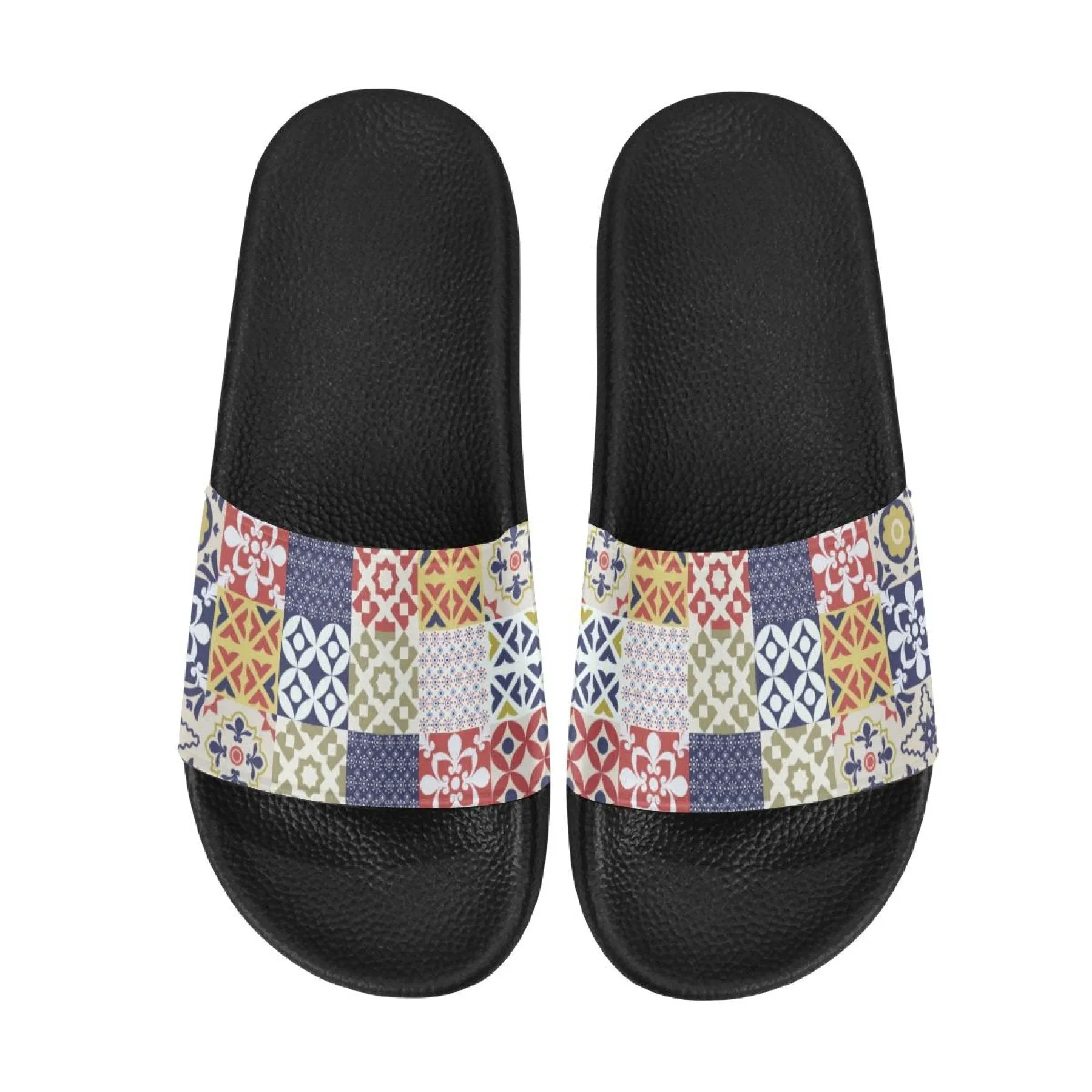 Womens Slides, Flip Flop Sandals, Patchwork Print by inQue.Style
