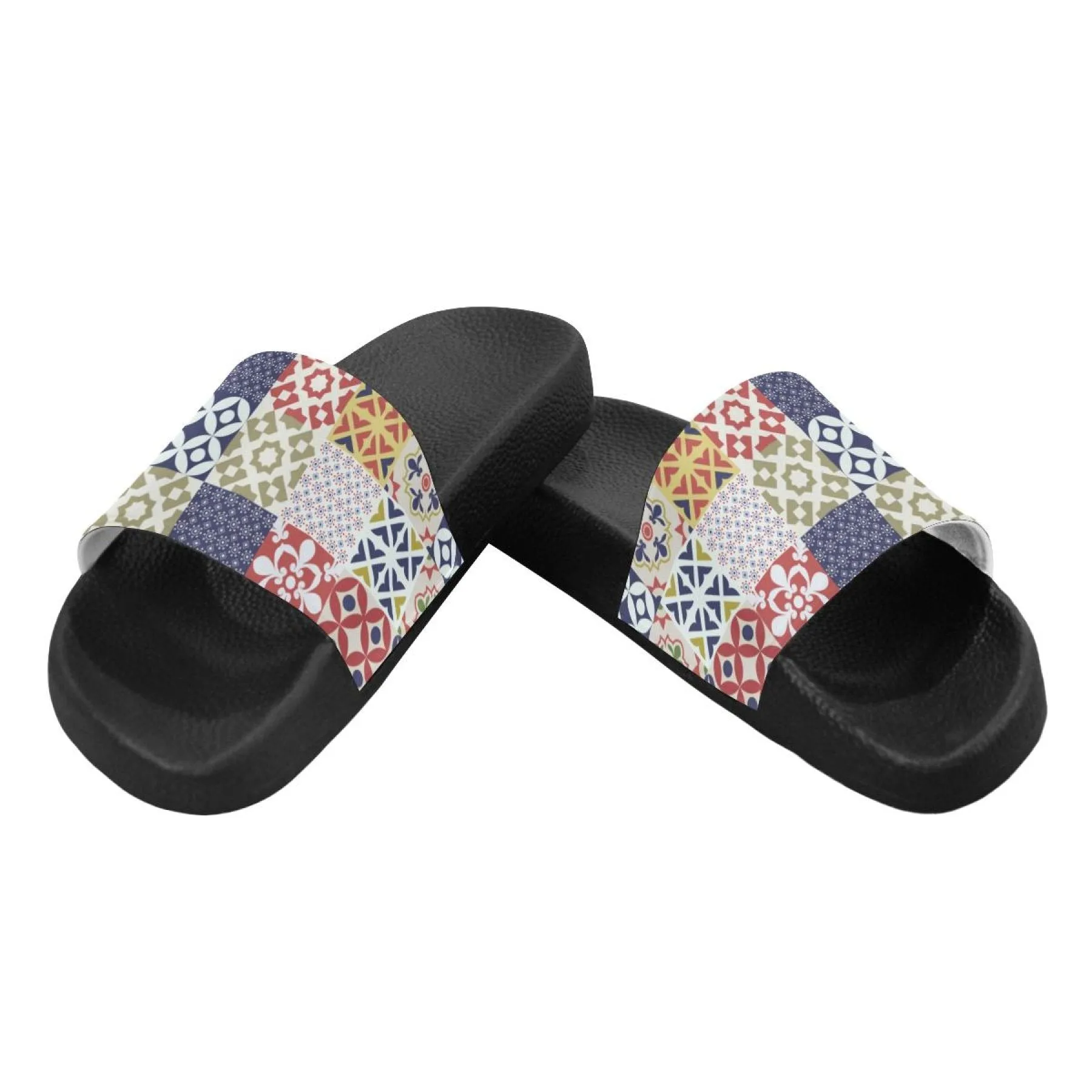 Womens Slides, Flip Flop Sandals, Patchwork Print by inQue.Style