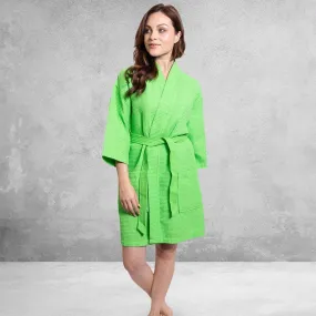 Women's Waffle Kimono Short Bathrobe-Cotton Turkish & Absorbency, Poly Blend (Green)